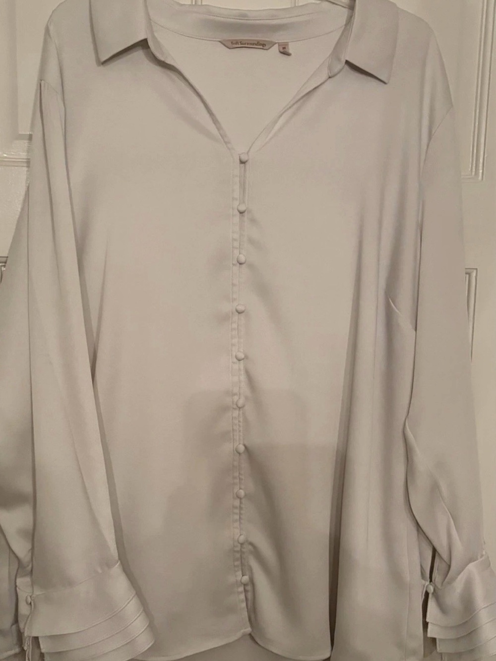 Soft Surroundings Ivory Covered-Button Collared Blouse A Classic